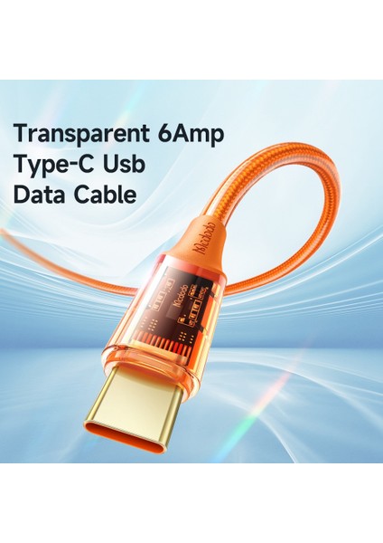 iPhone 15 Serisi Için 1,2m Amber Serisi Şeffaf Usb'den Type-C'ye Veri Kablosu 6A Maksimum Şarj Kablosu-Turuncu (Yurt Dışından)