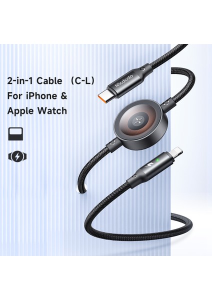 2'si 1 Arada Veri Kablosu Tip-C-Ip + Watch Kablosuz Şarj Cihazı 36W 1,5 M (Yurt Dışından)
