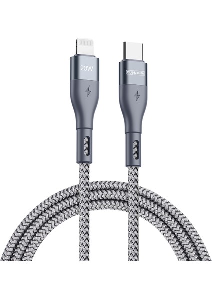 2m Usb-C-Lightning Kablosu Pd 20W Hızlı Şarj Aleti Naylon Örgülü Veri Kablosu-Gri (Yurt Dışından)