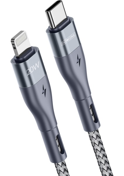 2m Usb-C-Lightning Kablosu Pd 20W Hızlı Şarj Aleti Naylon Örgülü Veri Kablosu-Gri (Yurt Dışından)