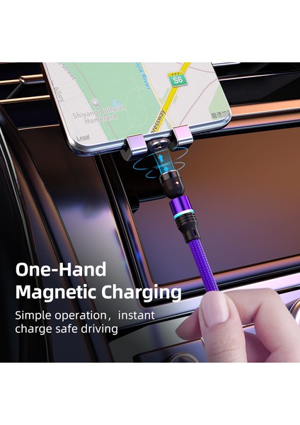2m 2,4A Manyetik Şarj Kablosu Usb'den Ip'ye/tip-C/mikro USB Naylon Örgülü Telefon Şarj Kablosu, LED Işıklı-Siyah (Yurt Dışından) fırsatları