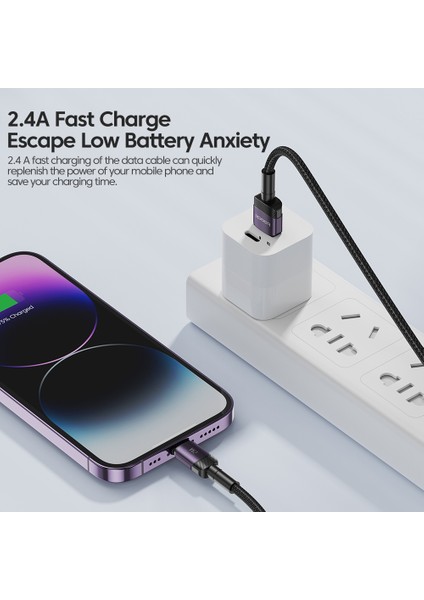 2m 2,4A Hızlı Şarjlı Usb'den Lightning Örgülü Veri Kablosuna-Yeşil (Yurt Dışından) fiyatları