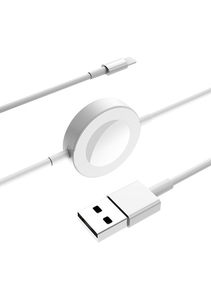 Iphone/apple Watch Için 2'si 1 Arada Manyetik Kablosuz Iwatch Şarj Cihazı USB Lightning Şarj Kablosu-Beyaz (Yurt Dışından)