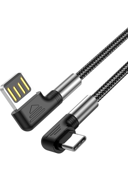 iPhone 15 Serisi Için 0.5 M 3A Hızlı Şarj Naylon Örgülü Tel Usb'den Tip-C'ye 90 Derece Dirsek Veri Kablosu (Yurt Dışından)