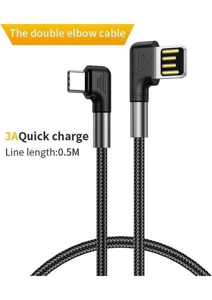 iPhone 15 Serisi Için 0.5 M 3A Hızlı Şarj Naylon Örgülü Tel Usb'den Tip-C'ye 90 Derece Dirsek Veri Kablosu (Yurt Dışından)