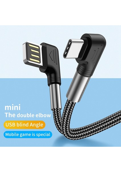 iPhone 15 Serisi Için 0.5 M 3A Hızlı Şarj Naylon Örgülü Tel Usb'den Tip-C'ye 90 Derece Dirsek Veri Kablosu (Yurt Dışından)