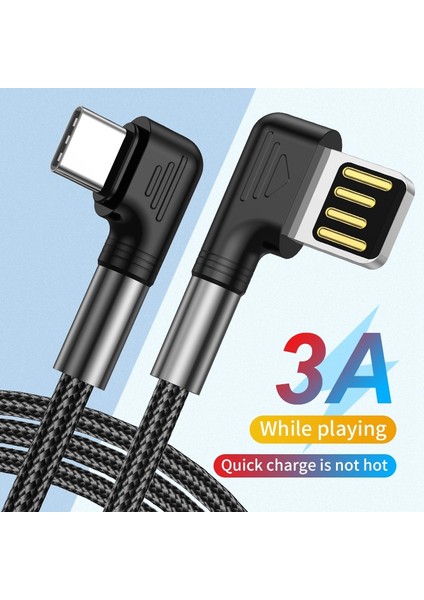 iPhone 15 Serisi Için 0.5 M 3A Hızlı Şarj Naylon Örgülü Tel Usb'den Tip-C'ye 90 Derece Dirsek Veri Kablosu (Yurt Dışından)