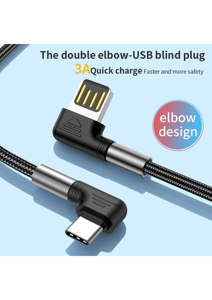 iPhone 15 Serisi Için 0.5 M 3A Hızlı Şarj Naylon Örgülü Tel Usb'den Tip-C'ye 90 Derece Dirsek Veri Kablosu (Yurt Dışından)