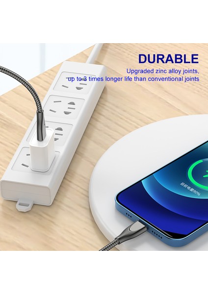 2m 2,4A Usb-A-Yaylı Karbon Çelik Hortumlu Yıldırım Hızlı Şarj Veri Kablosu-Gümüş (Yurt Dışından)