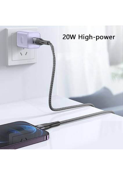Pd 20W Şarj Kablosu Usb-C-Iphone, iPad için Yıldırım Örgülü Veri Kablosu (Yurt Dışından)