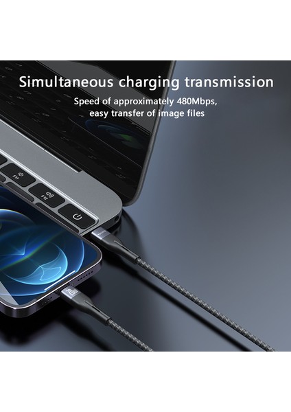 Pd 20W Şarj Kablosu Usb-C-Iphone, iPad için Yıldırım Örgülü Veri Kablosu (Yurt Dışından)