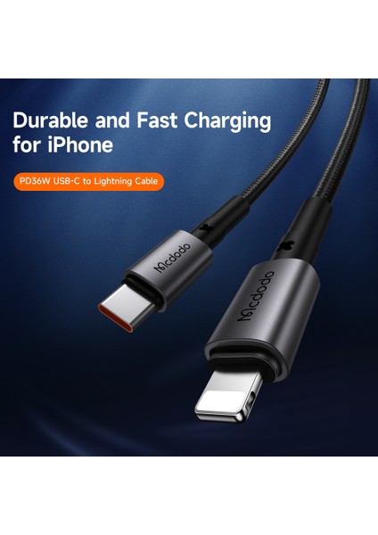 Mdd 1,8m Pd 36W iPhone için Lightning Şarj Kablosu, iPad Type-C-Lightning Veri Kablosu (Siyah) (Yurt Dışından)