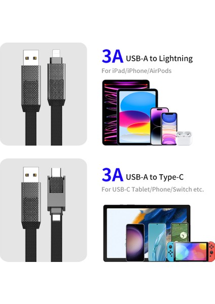4'ü 1 Arada 1,2 M Manyetik 60 W Hızlı Şarj Kablosu Usb/type-C/yıldırım Naylon Örgülü Şarj Veri Kablosu (Yurt Dışından)