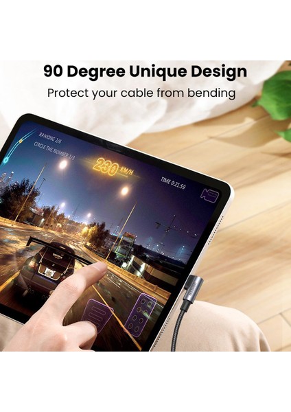 iPhone 15 Serisi 70699 için 2m 100W Sağ Açı Tip-C'den Tip-C'ye 5A Hızlı Şarj Kablosu Örgülü Veri Kablosu (Yurt Dışından)
