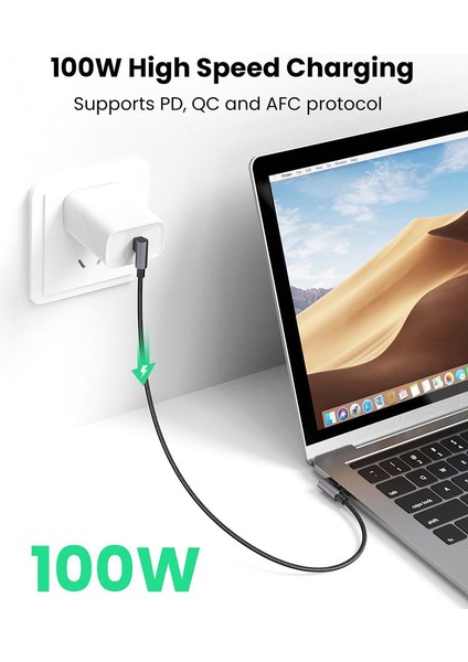 iPhone 15 Serisi 70699 için 2m 100W Sağ Açı Tip-C'den Tip-C'ye 5A Hızlı Şarj Kablosu Örgülü Veri Kablosu (Yurt Dışından)