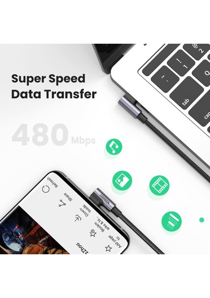iPhone 15 Serisi 70699 için 2m 100W Sağ Açı Tip-C'den Tip-C'ye 5A Hızlı Şarj Kablosu Örgülü Veri Kablosu (Yurt Dışından)