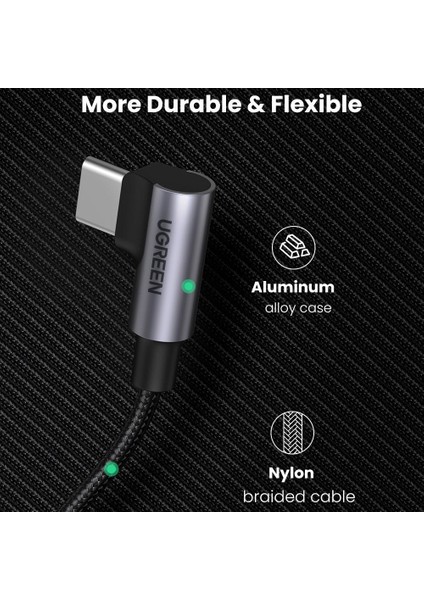 iPhone 15 Serisi 70699 için 2m 100W Sağ Açı Tip-C'den Tip-C'ye 5A Hızlı Şarj Kablosu Örgülü Veri Kablosu (Yurt Dışından)