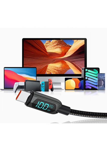 iPhone 15 Serisi Için 1m Pd 100W Tip-C'den Tip-C'ye Veri Kablosu Naylon Örgülü Dijital Ekran Hızlı Şarj Kablosu (Yurt Dışından) fırsatları
