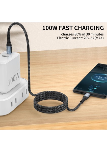 iPhone 15 Serisi için 1m Usb-C Pd Hızlı Şarj Kablosu Type-C-Type-C Veri Aktarım Kablosu Dahili E-Mark ÇIPI-100W (Yurt Dışından)