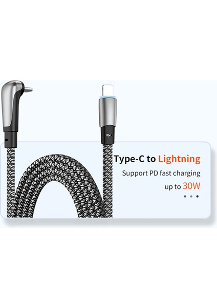 iPhone iPad için 1,2 M Açılı Type-C-Lightning Şarj Kablosu Pd 30W Hızlı Şarj Kablosu (Yurt Dışından)