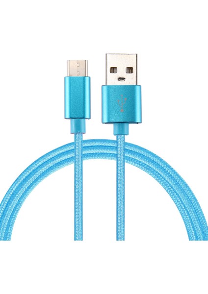 iPhone 15 Serisi için 1m Dokuma Doku Tip-C Samsung Note 8/s8/s8 Plus Vb. için USB Tersinir Veri Senkronizasyon Kablosu-Mavi (Yurt Dışından)