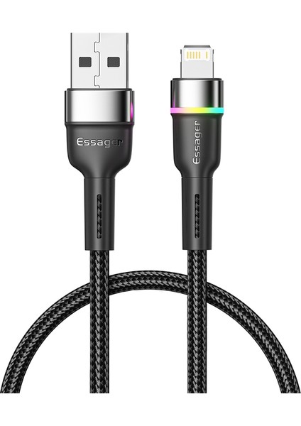 1m 3A Hızlı Şarj Kablosu Usb-A-6pin Örgülü Kablo, Veri Aktarımı ve Renk Gösterge Işığı ile (Yurt Dışından)