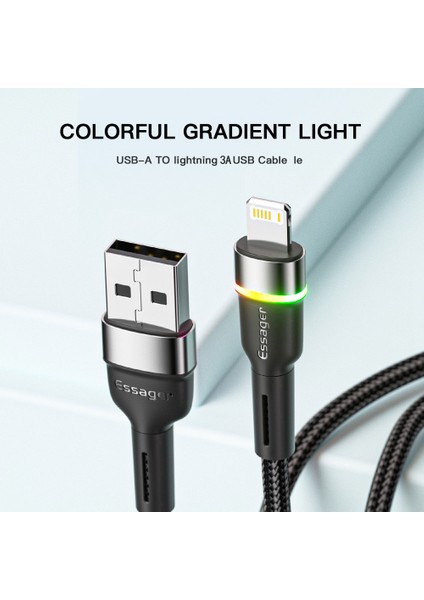 1m 3A Hızlı Şarj Kablosu Usb-A-6pin Örgülü Kablo, Veri Aktarımı ve Renk Gösterge Işığı ile (Yurt Dışından)