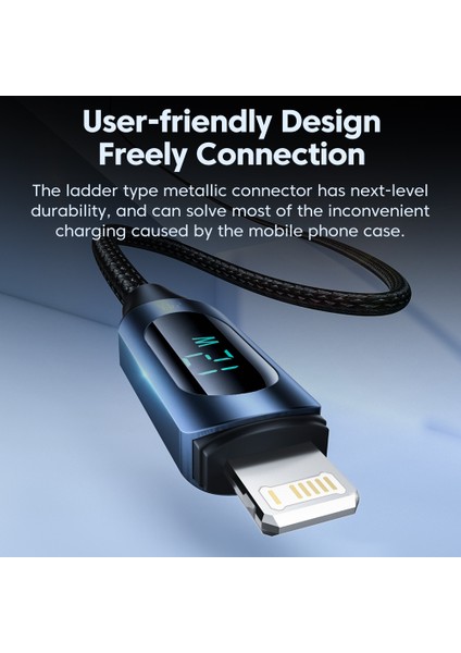Usb-A-Lightning Dijital Ekran Veri Kablosu 2,4A 2 Metre Örgülü Şarj Kablosu-Mavi (Yurt Dışından)