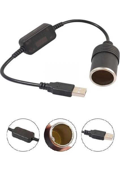 Çakmaklık Fişi Çevirici Çakmak Dönüştürücü USB 2.0 5 Volt 2 Amper To 12 Volt 0.8 Amper