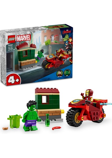 Marvel Motosikletli Iron Man ve Hulk 76287 - 4 Yaş ve Üzeri Süper Kahraman Sevenler Için Avengers Minifigürleri Içeren Yaratıcı Oyuncak Yapım Seti (68 Parça)