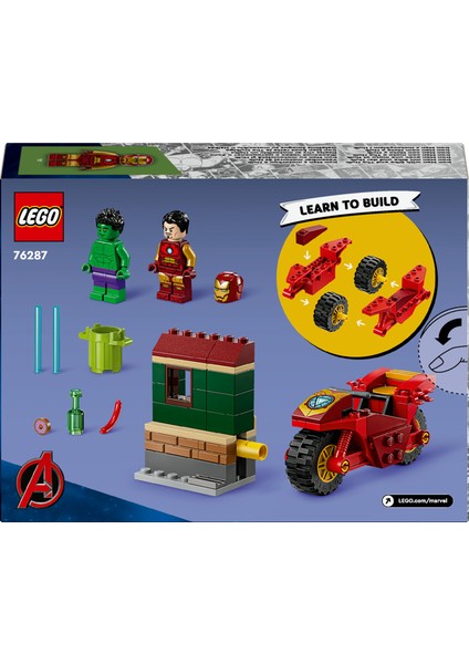 Marvel Motosikletli Iron Man ve Hulk 76287 - 4 Yaş ve Üzeri Süper Kahraman Sevenler Için Avengers Minifigürleri Içeren Yaratıcı Oyuncak Yapım Seti (68 Parça)