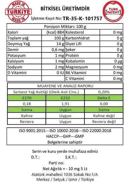 Elif Cafe Yenifoça 20 lt sızma Zeytinyağı 5 Lt Pet Şişe zeytinyağı 5 litre 4 Adet