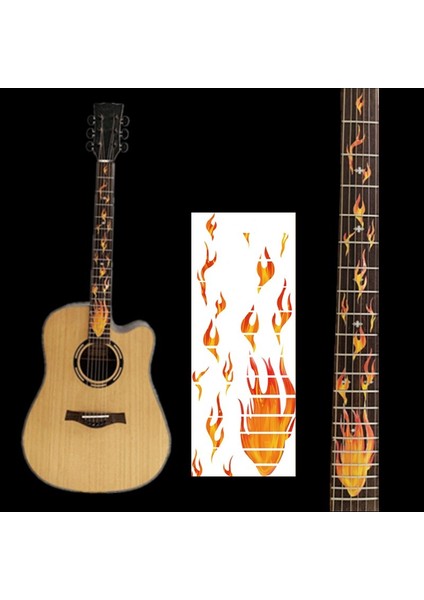 Alev Tarzı Gitar Ahşap Gitar Parmaklık Dekor Sticker Fretboard Çıkartma Başlık Için Headstock Elektro Gitar Parça Bas Aksesuarı (Yurt Dışından)