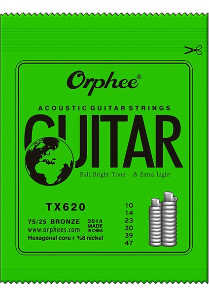 TX620 Tarzı Akustik Gitar Teli Altıgen Çekirdek+8% Nikel Tam, Bronz Parlak Ton & Ekstra Hafif Ekstra Hafif Orta (Yurt Dışından)
