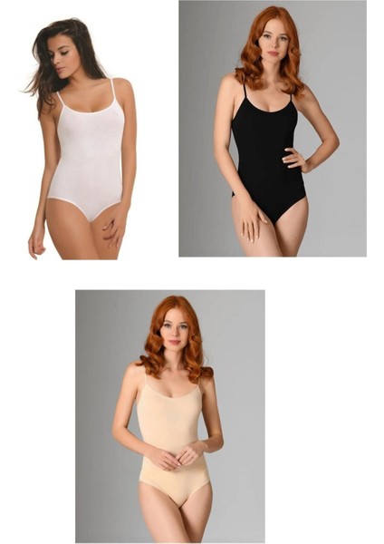 3'lü Paket Kadın Ip Askılı Pamuklu Likralı Çıtçıtlı Body