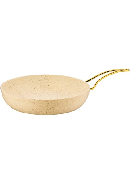 22 cm Cream Ezme Seri Tava, Non-Stick Kızartma Tavası 22 cm (Gold Çelik Kulp)