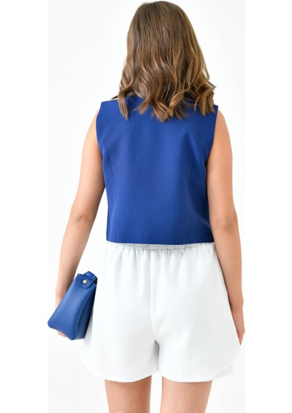 Lacivert Cep Detaylı Asimetrik Kesim Yelek indirimleri