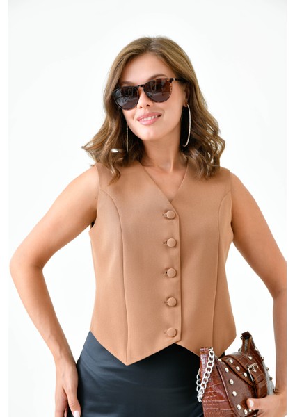 Kamel Fitted Düğmeli Dokuma Yelek fırsatları