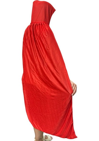 Halloween Pelerin Şapkalı Kırmızı 130 cm