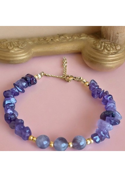 Ametist Taşı Bileklik Dorika Bileklik Kırıktaş Bileklik Gerçek Doğal Taş Çelik Metal