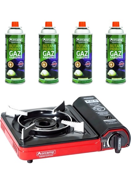 Tekli Portatif Kamp Ocak ve 4 Adet 227 gr Gaz Kartuş Seti
