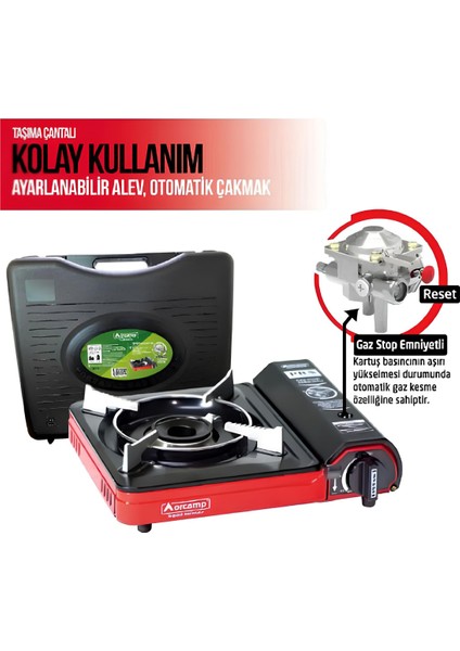 Tekli Portatif Kamp Ocak ve 4 Adet 227 gr Gaz Kartuş Seti