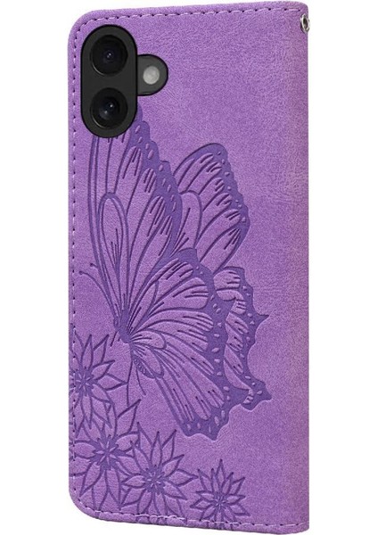 IPhone 16 Için Flip Case Büyük Kelebek Pu Deri Cüzdan Manyetik Closu (Yurt Dışından)