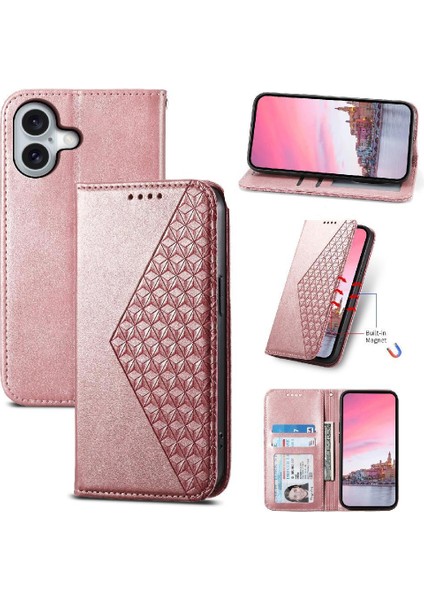 IPhone 16 Pro Günlük Kullanım Için Flip Case Cüzdan Eşkenar Dörtgen Şekli Standı El Kayışı (Yurt Dışından)