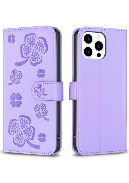 IPhone 13 Için Flip Case Pro Pu Deri Cüzdan Yonca Çiçek Kart Yuvaları (Yurt Dışından)