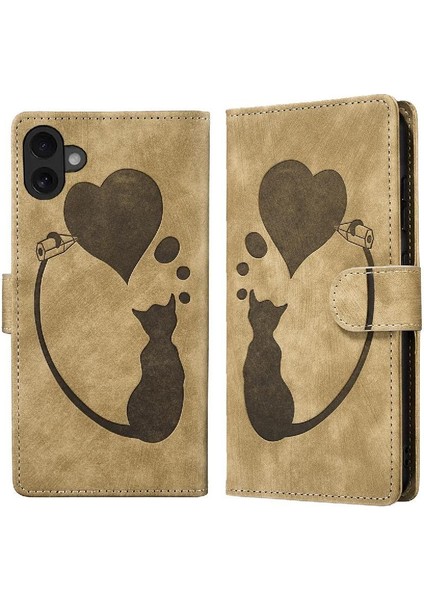 IPhone 16 Için Flip Case Artı Cüzdan Kılıf Kabartmalı Sevimli Kedi Flip Folio (Yurt Dışından)