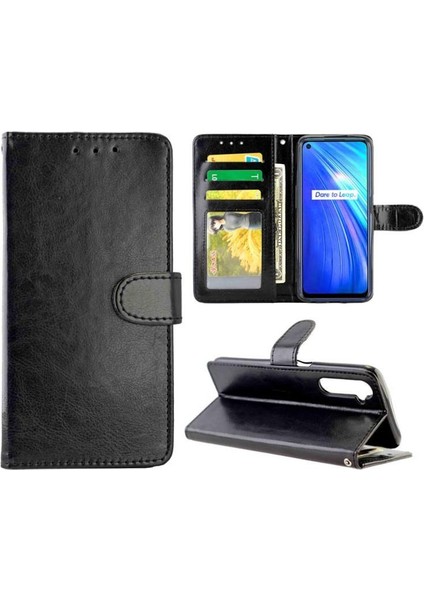 Realme 6 Kickstand Pu Deri Darbeye Dayanıklı Manyetik Kapatma Için Flip Case (Yurt Dışından)