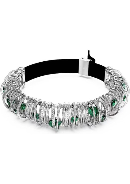 5676060 Swarovski Kolye Hyperbola Choker, Carbon Neutral Zirconia, Green, Rhodium Plated