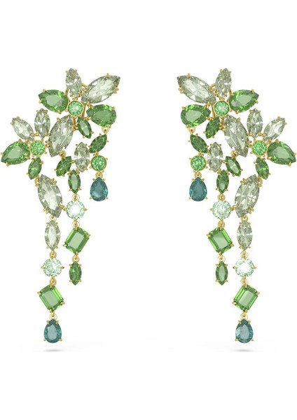 5652801 Swarovski Küpe Gema:drop Earrings Mixed Cuts, Green Gold-Tone Plated