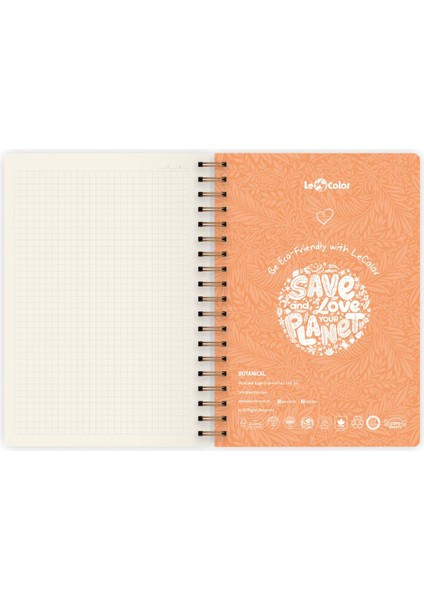 Le Color Botanical Spiralli Defter Kareli Kırmızı 17 x 24 cm